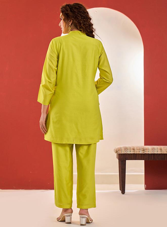 KASYA Lime Green Viscose Chanderi Embroidered Co-ord Set - Image 5